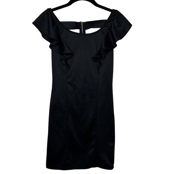 Sexy Satin Black Ruffle Sleeveless Mini Exposed Back T Design Small - Picture 2 of 11